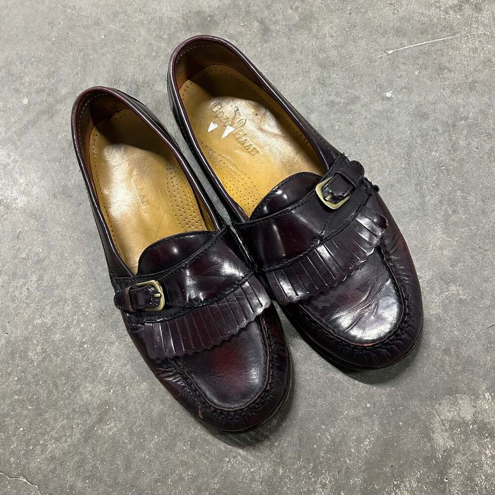 Cole Haan Men's Burgundy Leather Kiltie Fringe Buckle Monk Strap Loafers Size 9